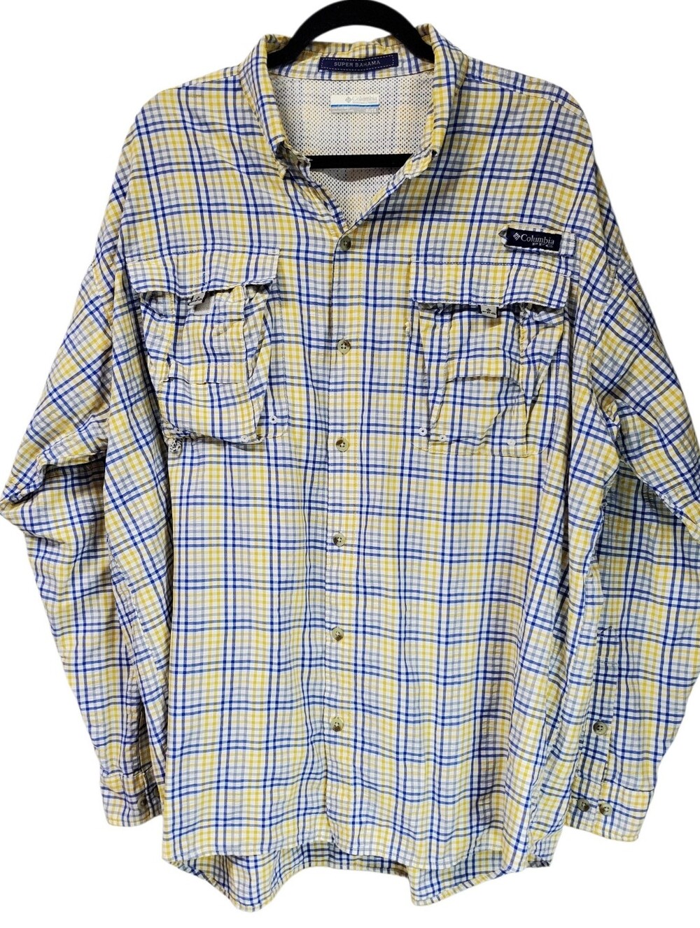 Fishing Athletic Columbia Super Bahama Plaid Yellow Blue XXL Guycore Blokecore